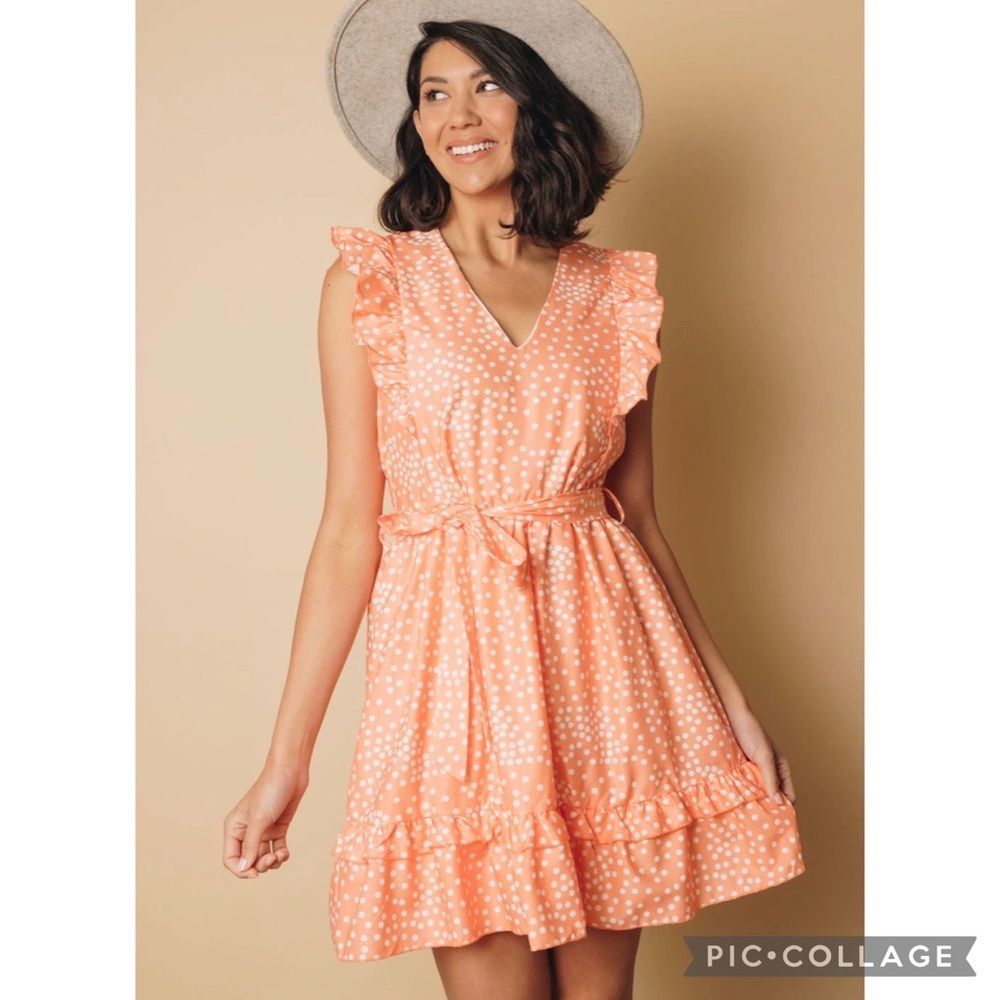 🍊 Ruffle xl dress peachy knee length w sash NIP light spring summer dress …